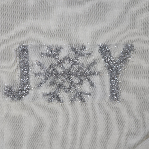 Signature Collection Ivory Silver Metallic Joy Crewneck Snowflake Sweater Large - Picture 2 of 6